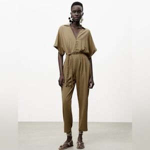 Zara Belted Jumpsuit Long in Khaki